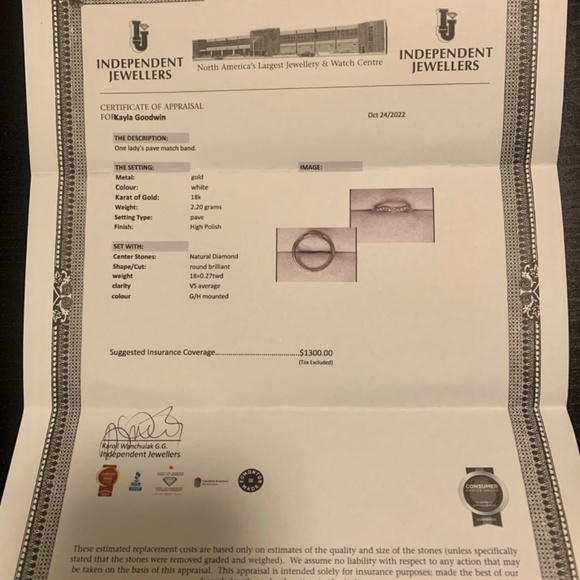 SI1 1.0 CT White Gold Engagement Ring & Matching Band - Picture 5 of 8